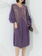 Luxury Plissé Floral Sleeve Dress